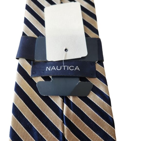 Nautica Silk Tie - Gold & Navy Stripe - NWT - Elegant Business or Wedding Look - Picture 9 of 9